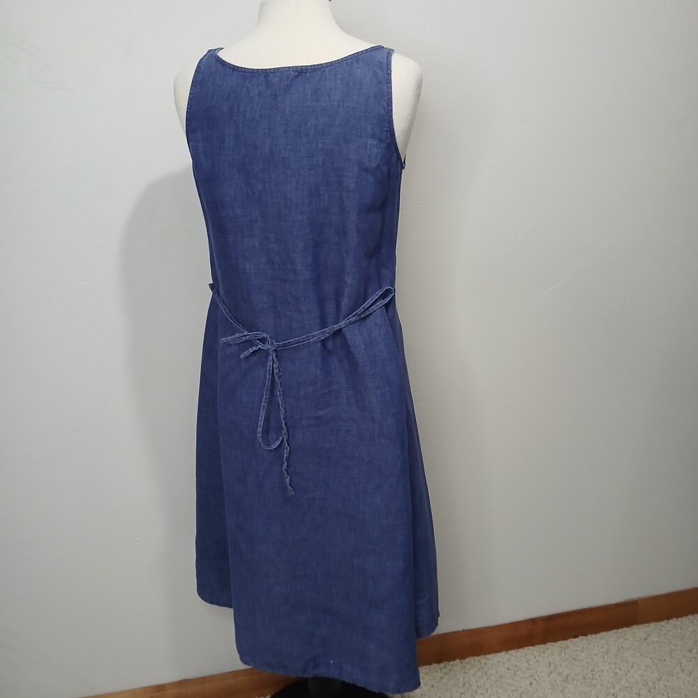 Eileen Fisher Linen Dress Size Small Blue Sleeveless Strappy Tie Waist Fit Flare - Picture 7 of 16